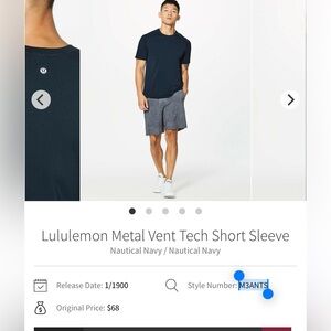 🍋Men’s Lululemon Metal Vent Tech Short Sleeve size M **NAVY**🍋